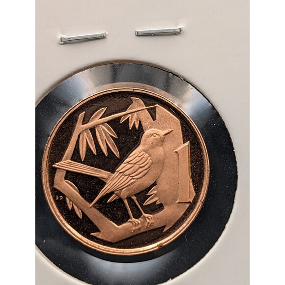 1977 Cayman Islands 1 Cent – Bronze Coin with Grand Cayman Thrush Design - Picture 2 of 2
